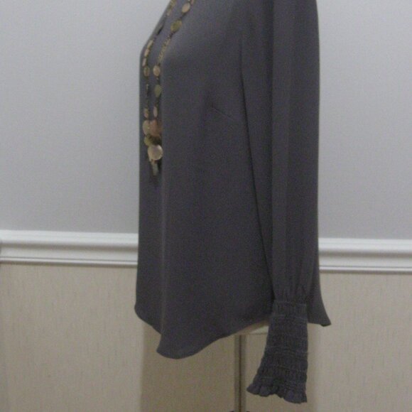 Ann Taylor Elegant Statement Sleeve Silky Blouse sz XS Gray Crepe Chiffon - Picture 3 of 8